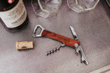 Wine opener laser engraved with I love you always on a textured background with wine glasses by Legacy and Light