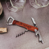 Wine opener laser engraved with I love you always on a textured background with wine glasses by Legacy and Light