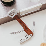 Wine opener laser engraved with I love you always on a white tabletop with wine glasses by Legacy and Light