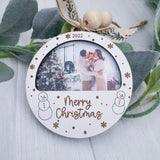 White Merry Christmas 2022 laser engraved photo Christmas Ornament with holiday background