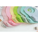Color options for engraved silicone bibs - marble, pink, yellow, green, sage, mint, and light blue
