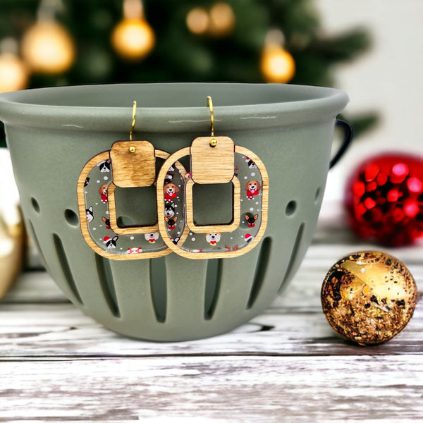 Inlay Wood and Acrylic Christmas Earrings