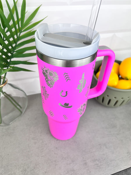40oz Tumbler with Handle and Straw Cow Leopard Cup lid Insulated