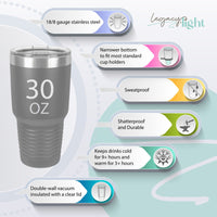 Graphic outlining details of Legacy and Light's 30 ounce tumblers