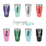 8 different color options for 30 ounce stainless steel tumblers with lids