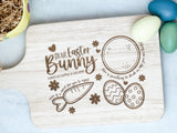 Rubberwood cutting board with Easter bunny snack tray design laser engraved- a carrot for you to enjoy and something for you to drink by Legacy and Light