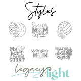 Six styles for laser engraving on Volleyball Keychains by Legacy and Light 