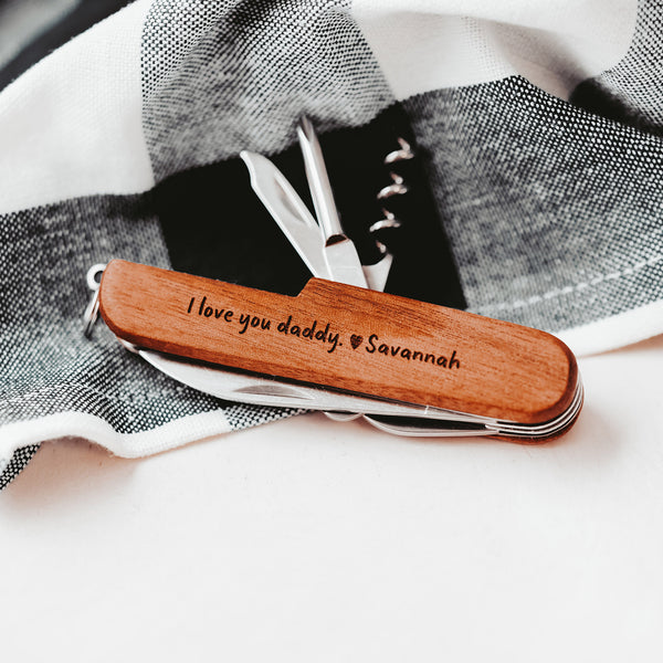 Wooden Pocket Knife with Your Custom Message Laser Engraved for Dad