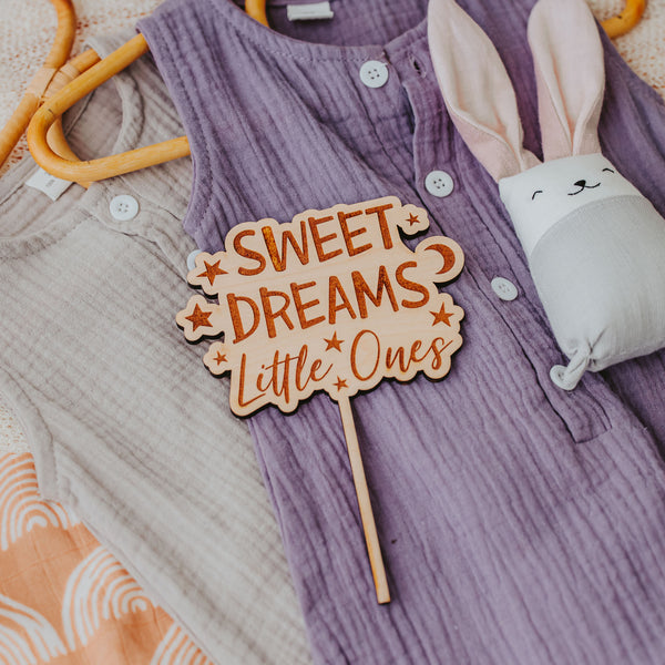 "Sweet Dreams Little Ones" Cake topper made from natural Baltic Birch wood laser cut 