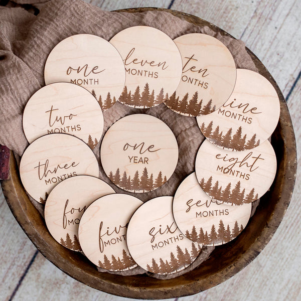 PNW Forest Baby Wooden Milestone Signs or Monthly Picture Props